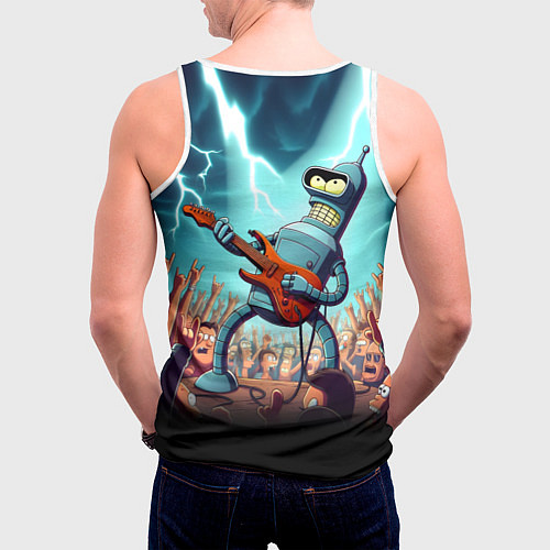 Мужская майка без рукавов Бендер рок гитарист - группа Футурама / 3D-Белый – фото 4