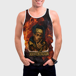 Майка-безрукавка мужская XXXTentacion на фоне огня, цвет: 3D-белый — фото 2