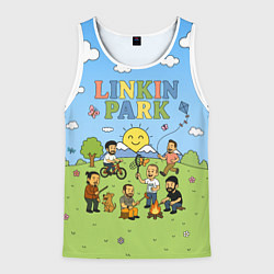 Майка-безрукавка мужская Linkin Park мультяшный стиль на поляне, цвет: 3D-белый