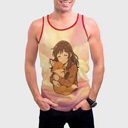 Майка-безрукавка мужская Девочка обнимает лисичку, цвет: 3D-красный — фото 2