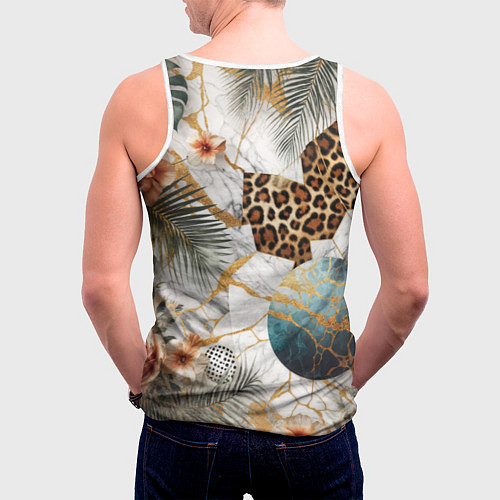 Мужская майка без рукавов Мрамор с цветами и леопардовый узор / 3D-Белый – фото 4