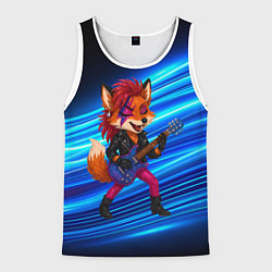 Майка-безрукавка мужская Лиса в косухе и гитарой - рок звезда, цвет: 3D-белый