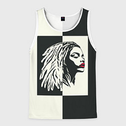 Майка-безрукавка мужская Девушка с дредами на темно-зеленом, цвет: 3D-белый