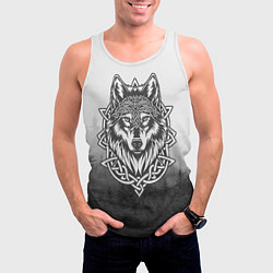 Майка-безрукавка мужская Волк в кельтском стиле и лес, цвет: 3D-белый — фото 2
