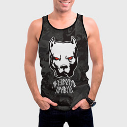 Майка-безрукавка мужская Белый питбуль - иду против правил, цвет: 3D-черный — фото 2