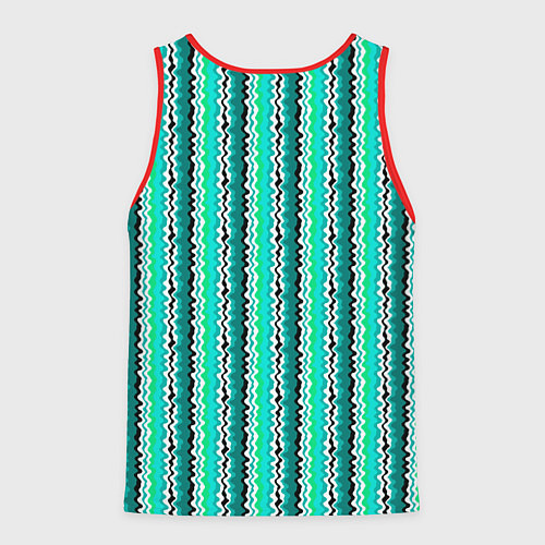 Мужская майка без рукавов Вертикальные бирюзовые зеленые волнистые полосы / 3D-Красный – фото 2