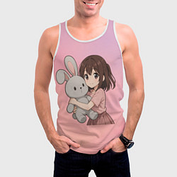 Майка-безрукавка мужская Девочка обнимает зайцика в аниме, цвет: 3D-белый — фото 2