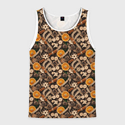 Майка-безрукавка мужская Новогодний орнамент с корицей и дольками апельсина, цвет: 3D-белый
