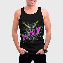 Майка-безрукавка мужская Голова волка со светящимися желтыми глазами, цвет: 3D-черный — фото 2