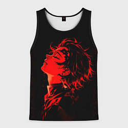 Майка-безрукавка мужская Клинок, рассекающий демонов Танджиро и иероглифы, цвет: 3D-черный