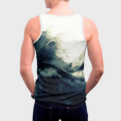 Мужская майка без рукавов Чёрно-синие абстрактные краски / 3D-Белый – фото 4