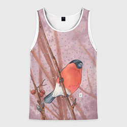 Майка-безрукавка мужская Акварельный снегирь в рябине, цвет: 3D-белый