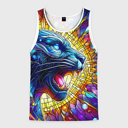 Мужская майка без рукавов Боевой оскал пантеры - витраж