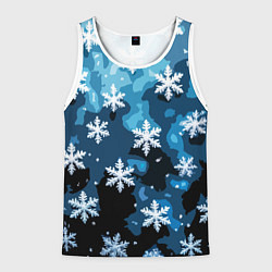 Майка-безрукавка мужская Стилизованный паттерн со снежинками тёмно-синий, цвет: 3D-белый