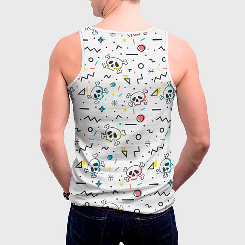 Мужская майка без рукавов Паттерн с черепами и геометрическими фигурами на Х / 3D-Белый – фото 4