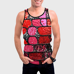 Майка-безрукавка мужская Рубиновый красный витражные плитки, цвет: 3D-черный — фото 2