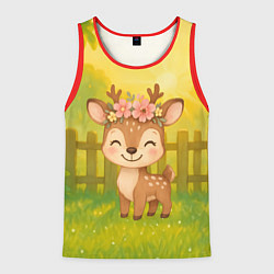 Майка-безрукавка мужская Милый олененок на зеленом дворе, цвет: 3D-красный