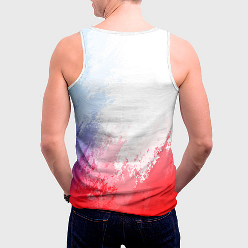Мужская майка без рукавов Россия с гербом светлый бело-сине-красный / 3D-Белый – фото 4
