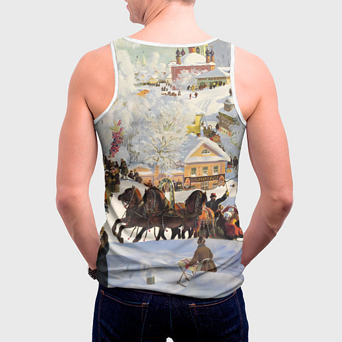 Мужская майка без рукавов Русская тройка зимой - картина Масленица Кустодиев / 3D-Белый – фото 4