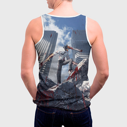 Мужская майка без рукавов Denji in city Chainsaw man / 3D-Белый – фото 4