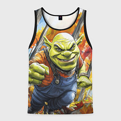 Майка-безрукавка мужская Шрек в осеннем лесу, цвет: 3D-черный