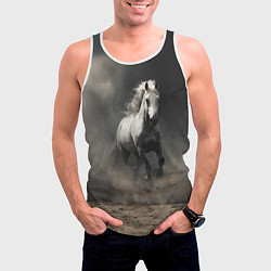 Майка-безрукавка мужская Белая лошадь скачет по полю, цвет: 3D-белый — фото 2