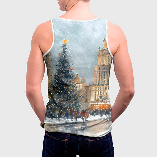 Мужская майка без рукавов Новогодняя Москва / 3D-Белый – фото 4