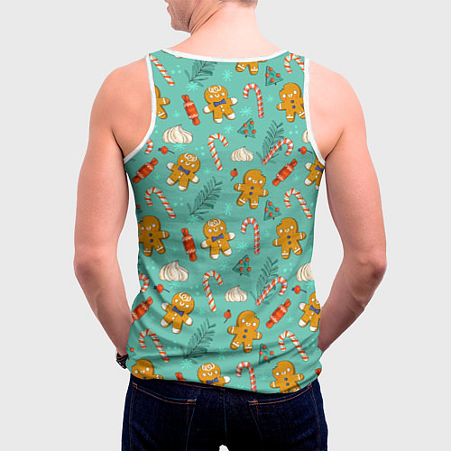 Мужская майка без рукавов Новогодний паттерн печенье с конфетами / 3D-Белый – фото 4
