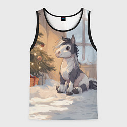 Мужская майка без рукавов Лошадка у елки