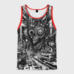 Майка-безрукавка мужская Cyber urban skull - ai art fantasy, цвет: 3D-красный