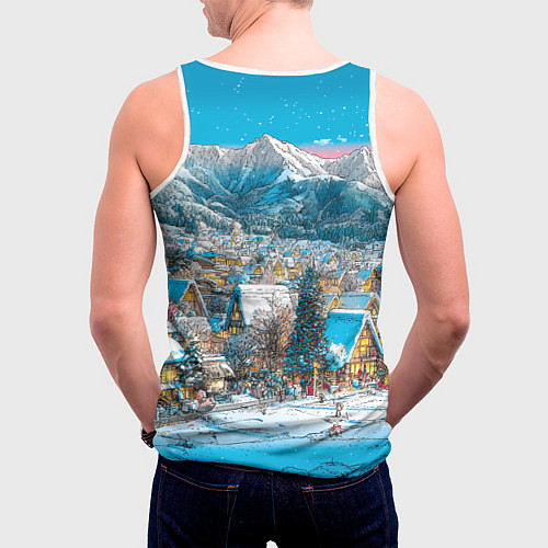 Мужская майка без рукавов Новогодняя деревушка в горах / 3D-Белый – фото 4