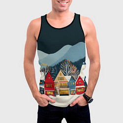 Майка-безрукавка мужская Новогодний городок в горах, цвет: 3D-черный — фото 2