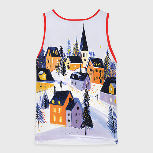 Мужская майка без рукавов Новогодние домики на горе / 3D-Красный – фото 2