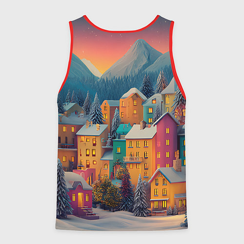 Мужская майка без рукавов Новогодний город в горах / 3D-Красный – фото 2