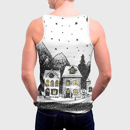 Мужская майка без рукавов Черно-белый новогодний город / 3D-Белый – фото 4