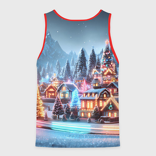 Мужская майка без рукавов Городок в новогодних огоньках / 3D-Красный – фото 2