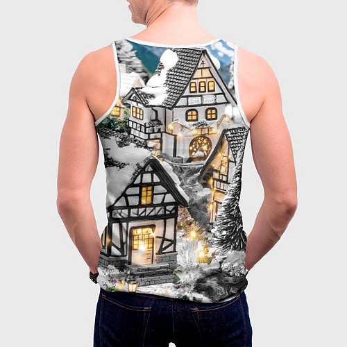 Мужская майка без рукавов Объемные новогодние дома / 3D-Белый – фото 4