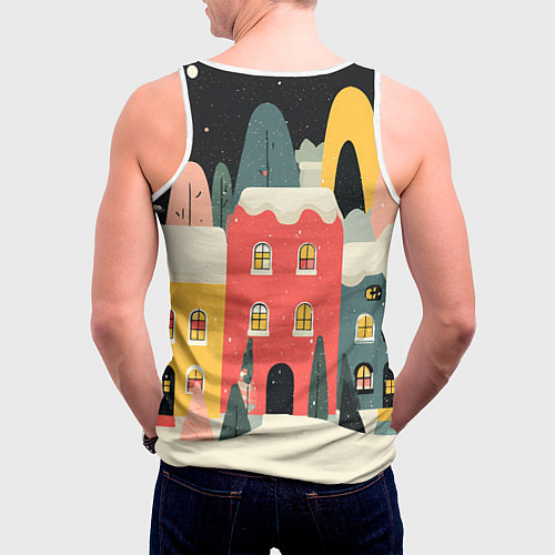 Мужская майка без рукавов Разноцветные новогодние дома / 3D-Белый – фото 4