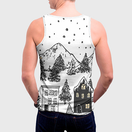 Мужская майка без рукавов Заснеженный черно-белый город / 3D-Белый – фото 4