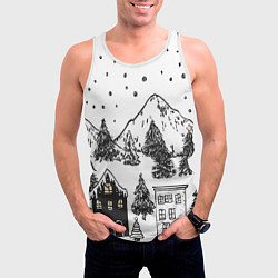 Майка-безрукавка мужская Заснеженный черно-белый город, цвет: 3D-белый — фото 2