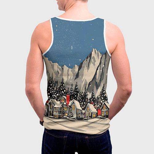 Мужская майка без рукавов Небольшой новогодний город в горах / 3D-Белый – фото 4