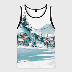 Майка-безрукавка мужская Дома и елки - Новый год, цвет: 3D-черный