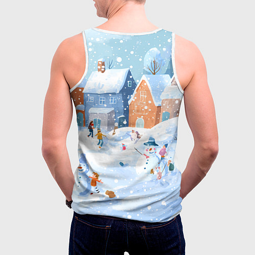 Мужская майка без рукавов Предновогодний день во дворе / 3D-Белый – фото 4