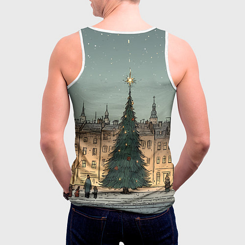 Мужская майка без рукавов Новогодняя елка во дворе / 3D-Белый – фото 4
