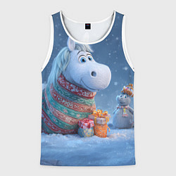 Мужская майка без рукавов Новогодняя лошадь с подарками