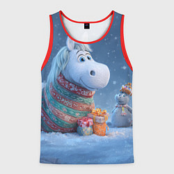 Майка-безрукавка мужская Новогодняя лошадь с подарками, цвет: 3D-красный