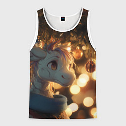 Майка-безрукавка мужская Лошадка под новогодней елкой, цвет: 3D-белый