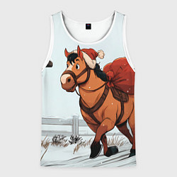 Мужская майка без рукавов Лошадка везет новогодние подарки