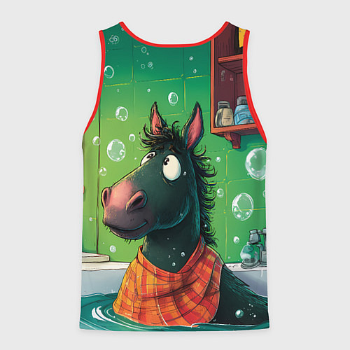 Мужская майка без рукавов Лошадь моется в ванной / 3D-Красный – фото 2