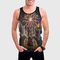 Майка-безрукавка мужская Праздничные коты, цвет: 3D-черный — фото 2